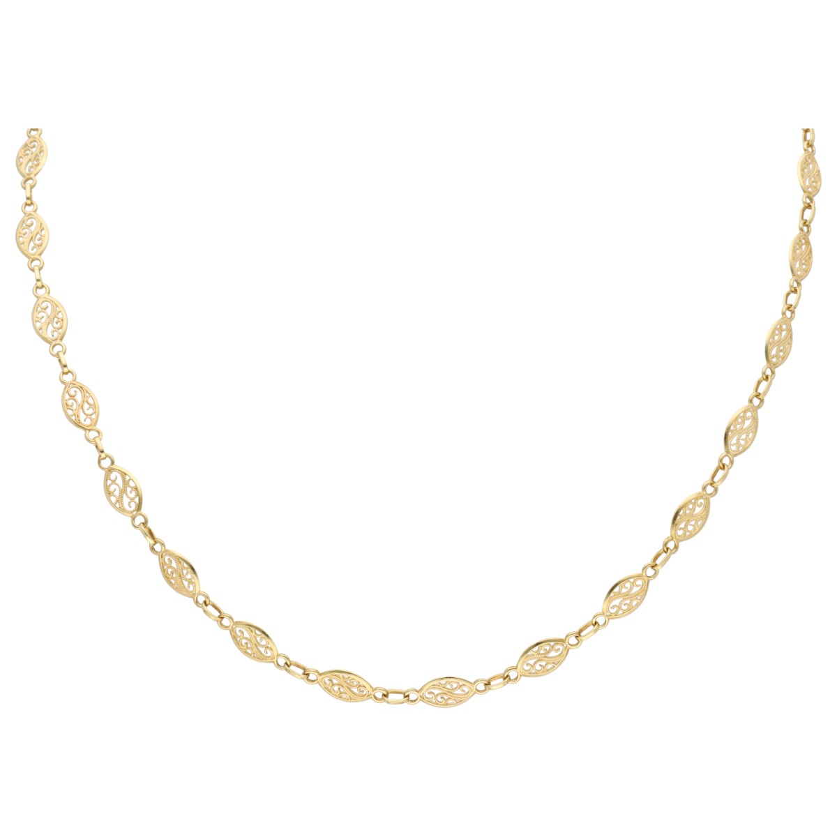 Goudwisselkantoor auction: 18K Geelgouden filigrain schakel collier