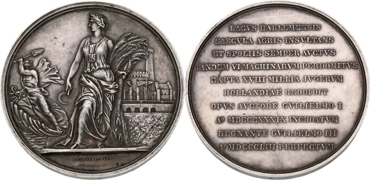 Goudwisselkantoor auction: Nederland. 1853. Drooglegging van het Haarlemmermeer. VF +