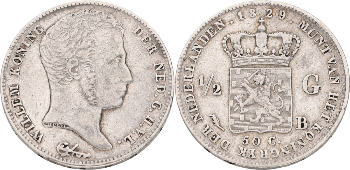Goudwisselkantoor auction: ½ Gulden. Willem I. 1829B/23B. VF -