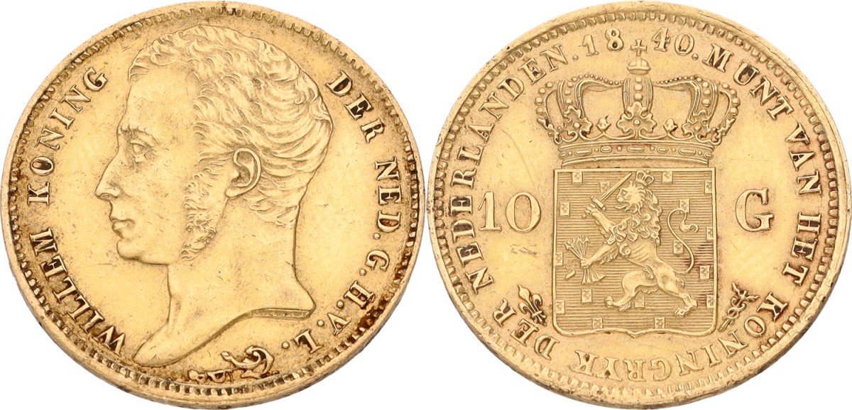 Goudwisselkantoor auction: 10 Gulden. Willem I. 1840. XF +
