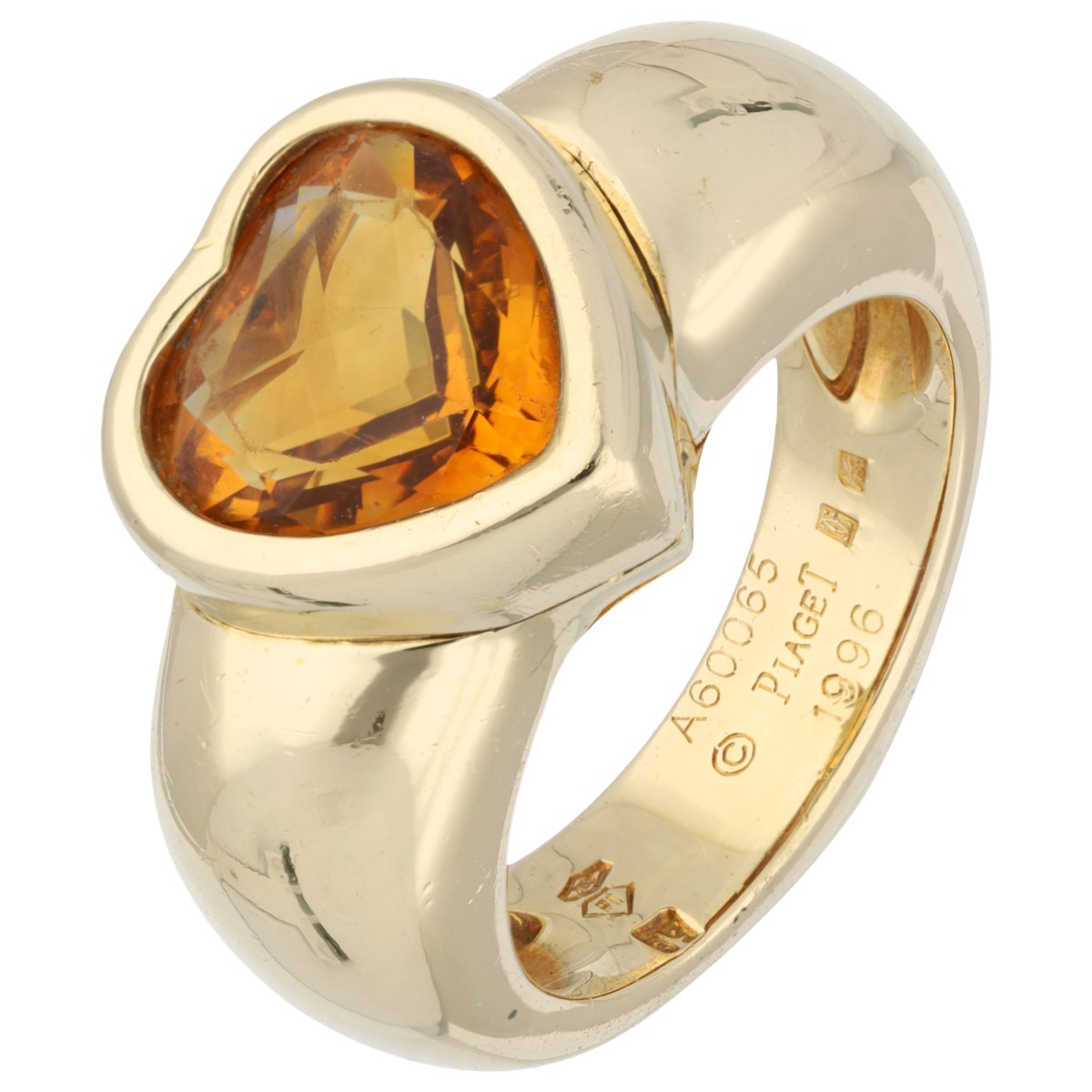 Goudwisselkantoor auction: Piaget 18K Geelgouden hart ring bezet met citrien