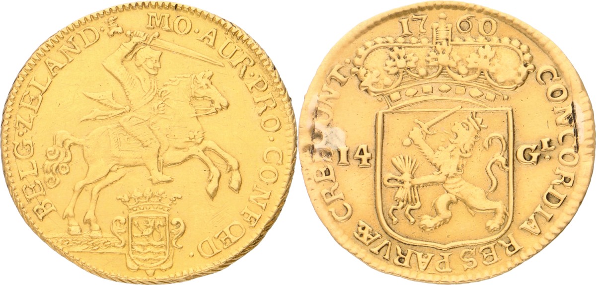 Goudwisselkantoor auction: Gouden Rijder van 14 Gulden. Zeeland. 1760. VF