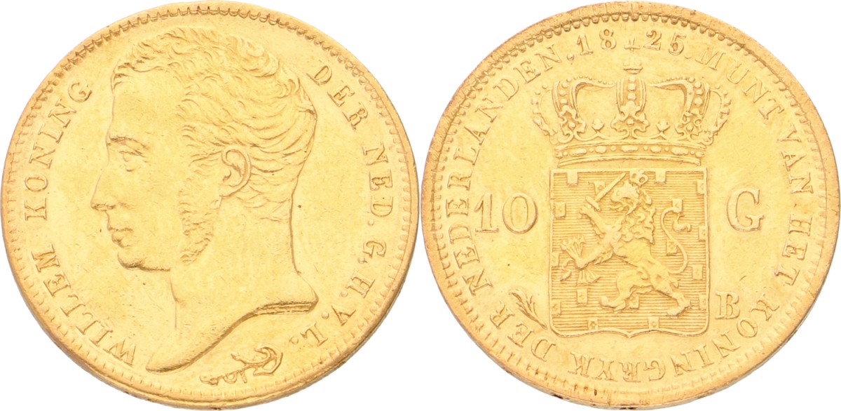 Goudwisselkantoor auction: 10 Gulden. Willem I. 1825B. VF
