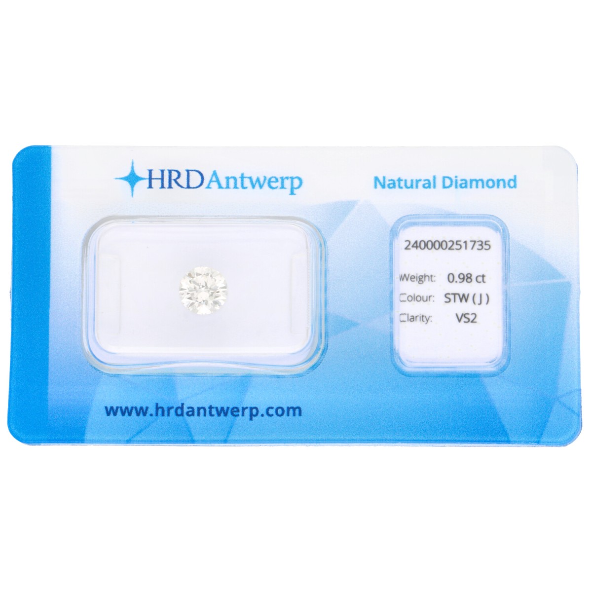 Goudwisselkantoor auction: 0.98 ct. Round Brilliant HRD certified natural diamond