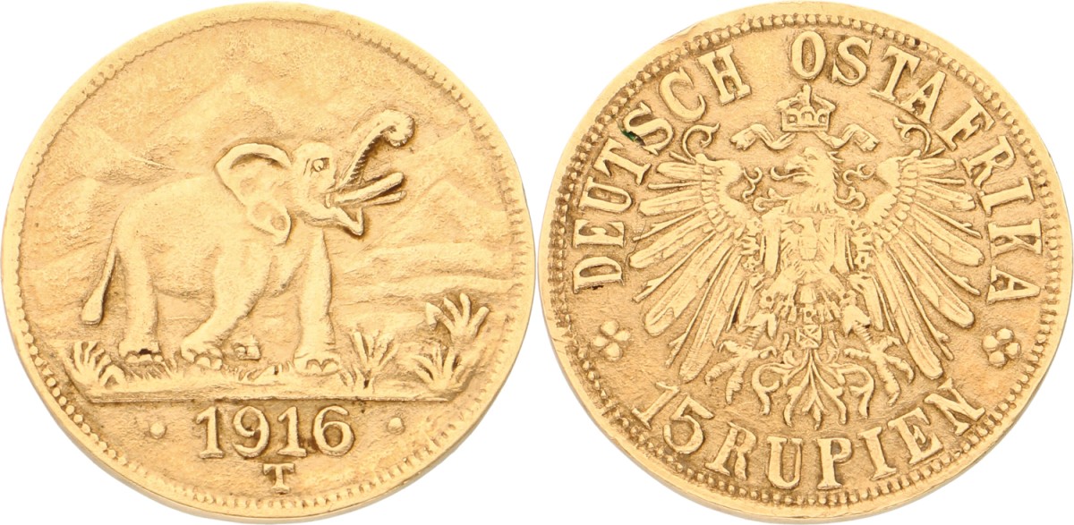 Goudwisselkantoor auction: German East Africa. German colony. Wilhelm II. 15 Rupien. 1916. XF