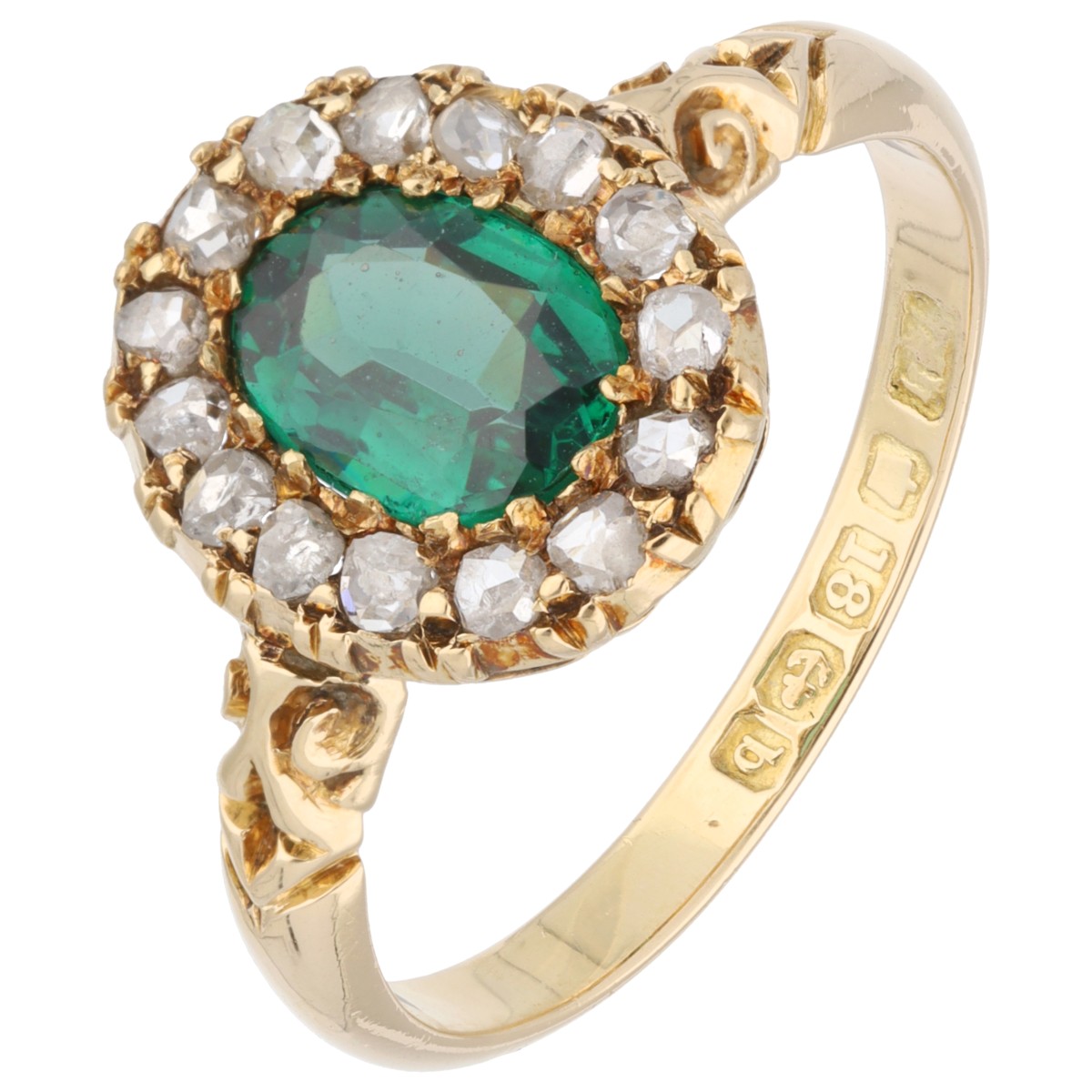 Goudwisselkantoor auction: Antique 18K Yellow gold ring set with garnet topped doublet and rose cut diamonds