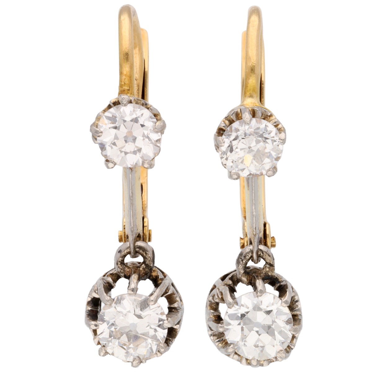 Goudwisselkantoor auction: Gold/platinum earrings set with diamonds