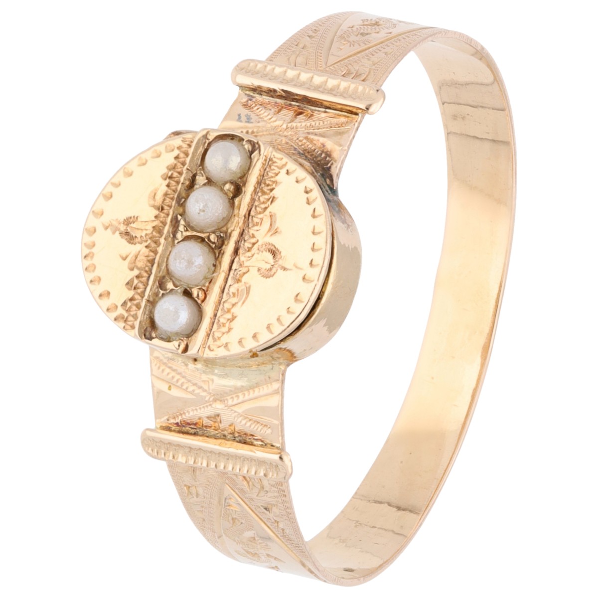 Goudwisselkantoor auction: Antiek 14K Roségouden 'Poison' ring bezet glasparels