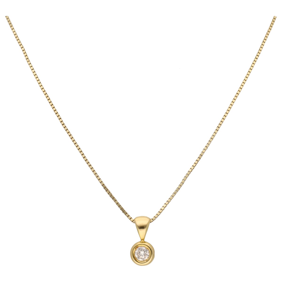Goudwisselkantoor auction: 14K Geelgouden collier met 18K geelgouden solitair hanger bezet met diamant