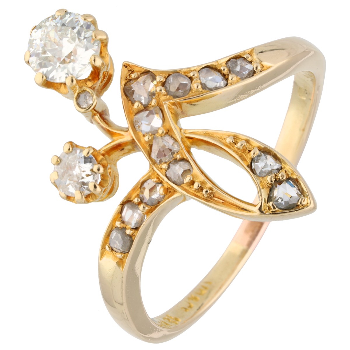 Goudwisselkantoor auction: 18K Geelgouden florale ring bezet met diamant