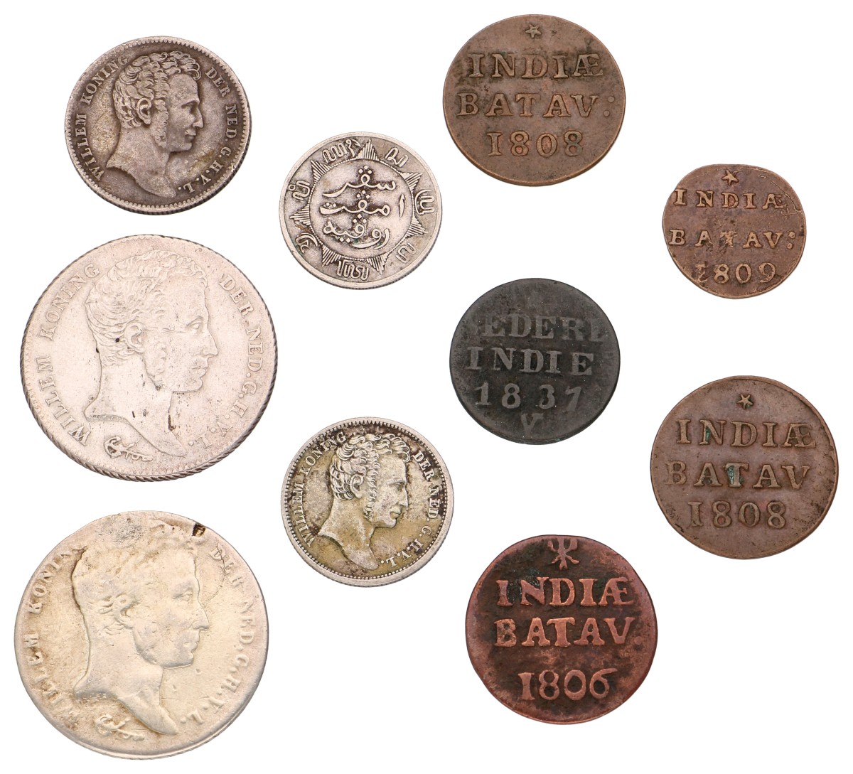 Goudwisselkantoor auction: Nederlands-Indië. Lot (10) Mixed lot. 19th century. Average VF