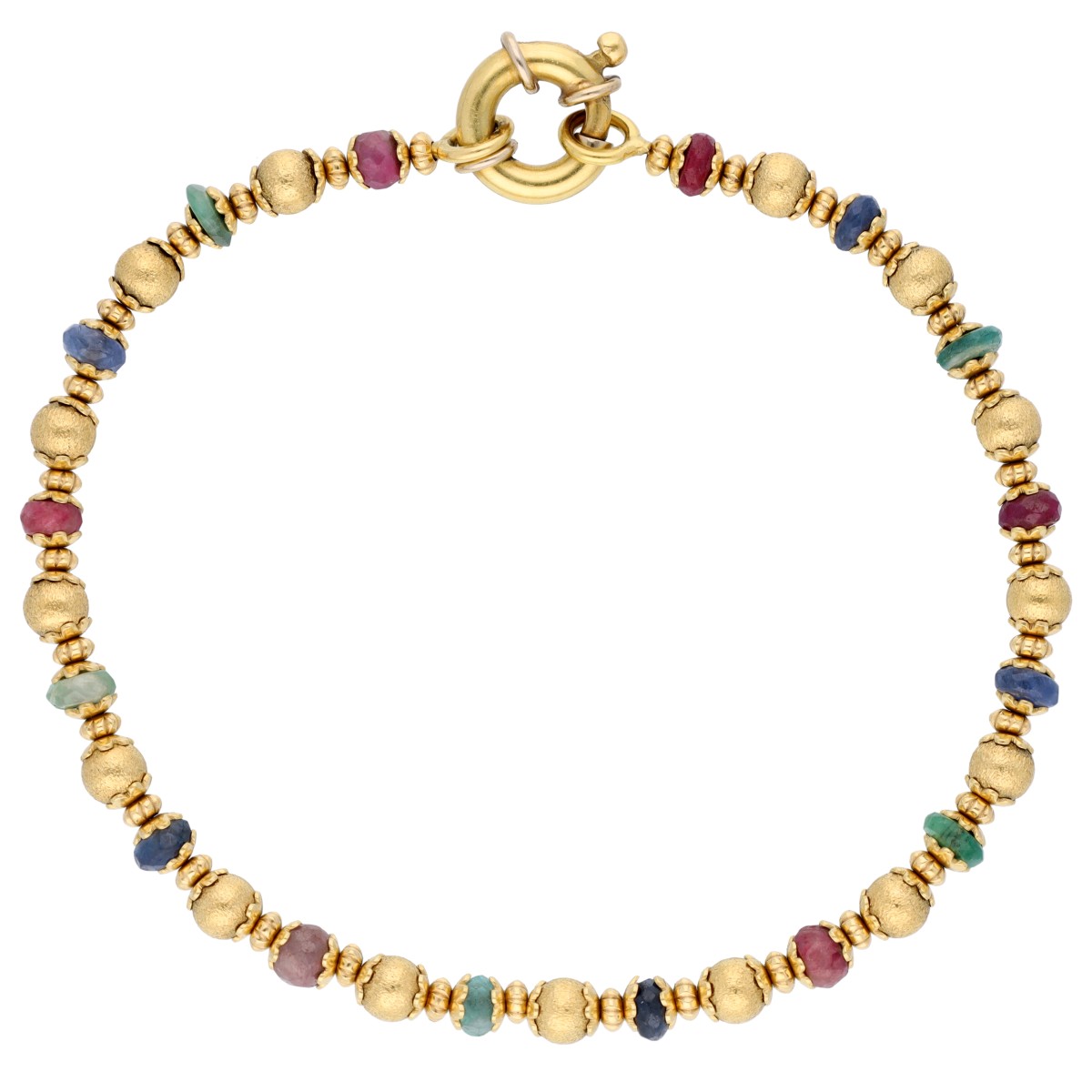 Goudwisselkantoor auction: 18K Yellow gold bracelet set with sapphires, rubies and emeralds