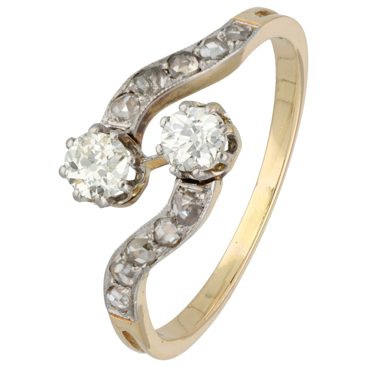 Goudwisselkantoor auction: 14K Geelgouden/platina toi et moi ring bezet met diamant