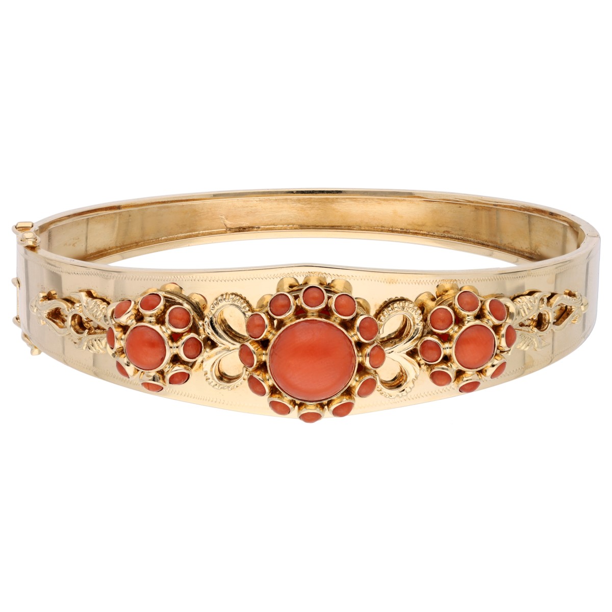 Goudwisselkantoor auction: 14K Geelgouden bangle armband met bloedkoraal