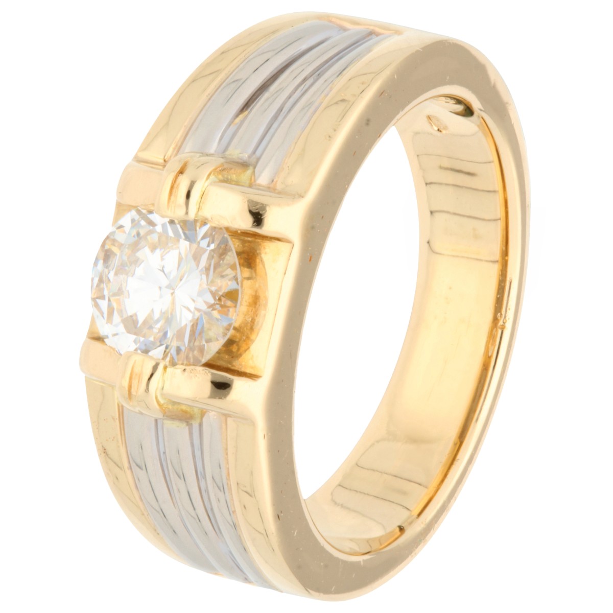 Goudwisselkantoor auction: 18K Bicolour gold solitaire ring set with a 0.90 ct. diamond, IGI certified