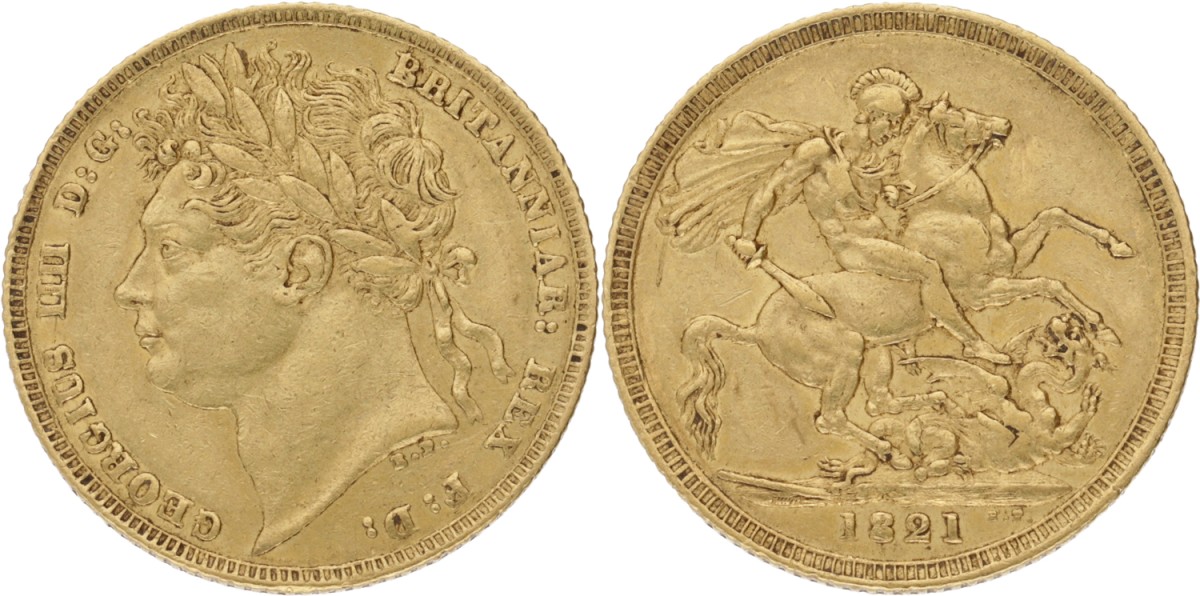 Goudwisselkantoor auction: Great Britain. George IV. Sovereign. 1821. XF +
