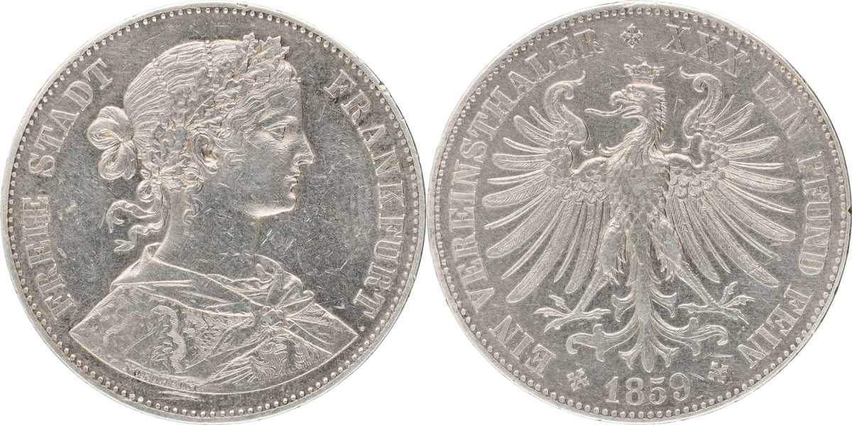 Goudwisselkantoor auction: German states. Frankfurt. Thaler. 1859. VF +
