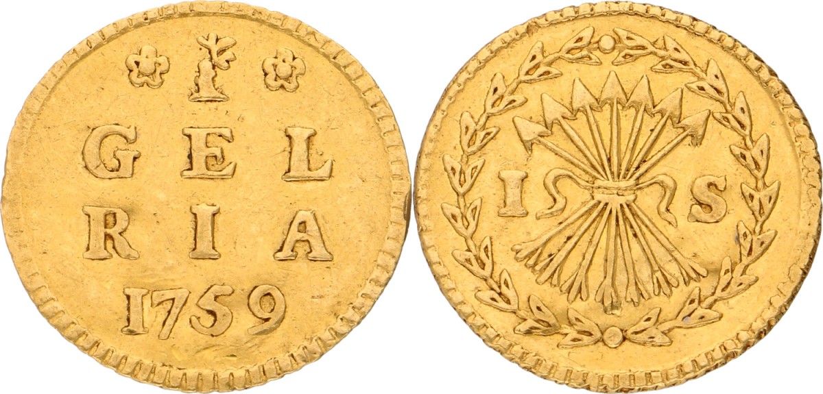Goudwisselkantoor auction: Bezemstuiver. Afslag in goud. Gelderland. 1759. VF / XF