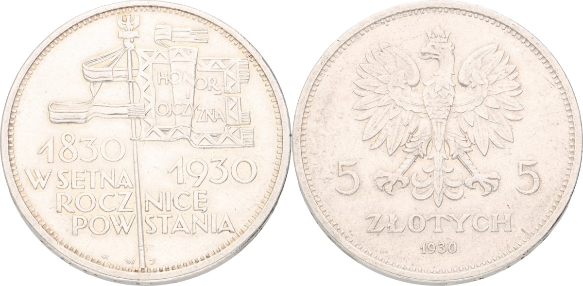 Goudwisselkantoor auction: Poland. 5 Zlotych. November uprising. 1930. VF