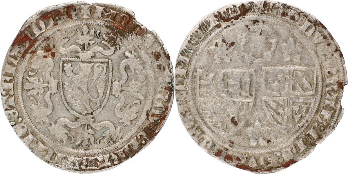 Goudwisselkantoor auction: Groot of Roosebeker. Brabant. Monetaire Unie tussen Johanna van Brabant en Philips de Stoute (1384-1389). ND (1384). VF +