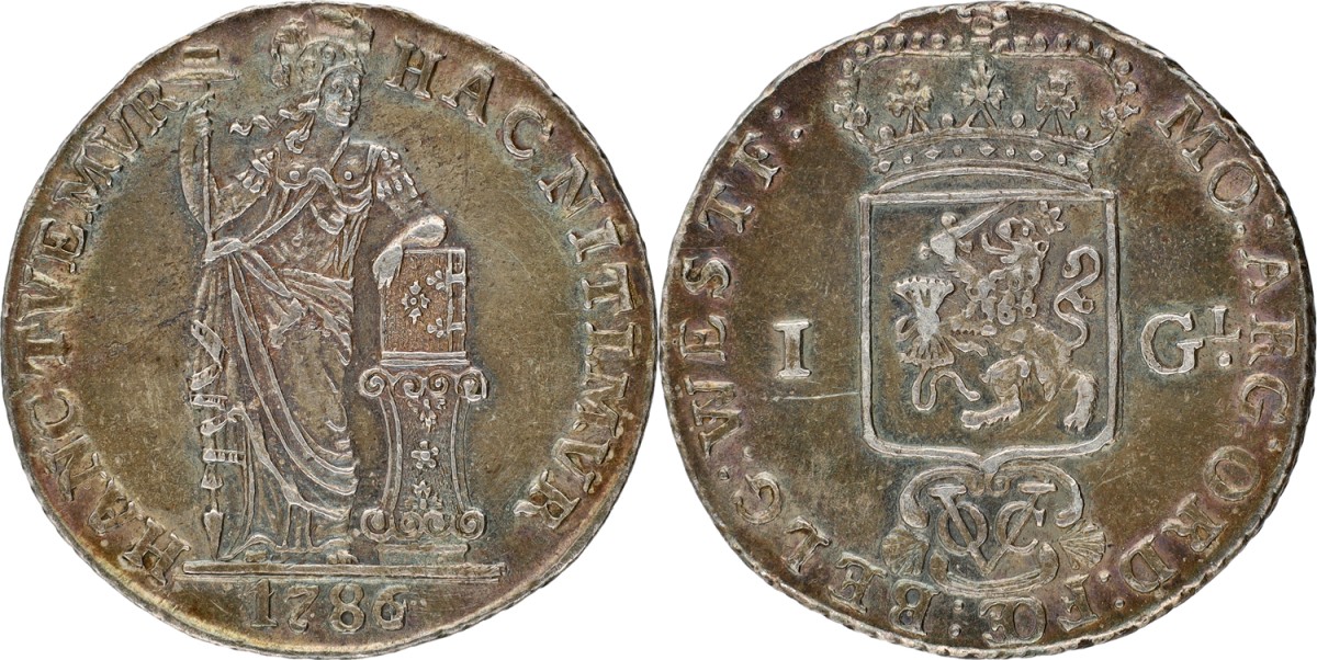 Goudwisselkantoor auction: 1 gulden. Generaliteits. V.O.C. (West-Friesland). 1786/64. VF / XF