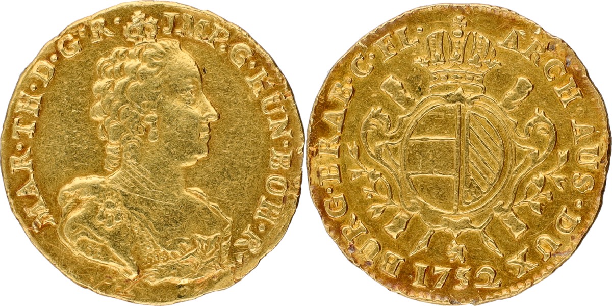 Goudwisselkantoor auction: Soeverein. Vlaanderen. Brugge. Maria Theresia. 1752. VF