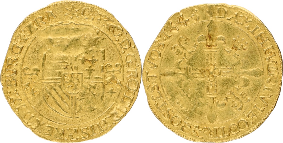 Goudwisselkantoor auction: Gouden Zonnekroon. Brabant. Antwerpen. Karel V. 1545. VF