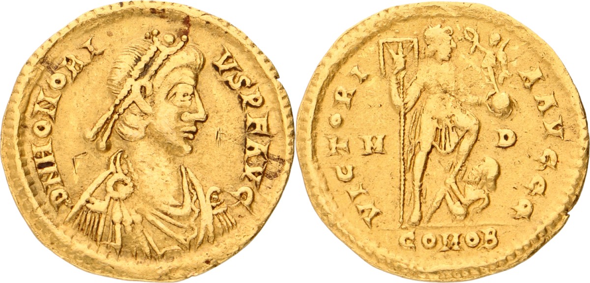 Goudwisselkantoor auction: Roman Empire. Constantinople. Honorius. Solidus. ND (393-423 AD). VF