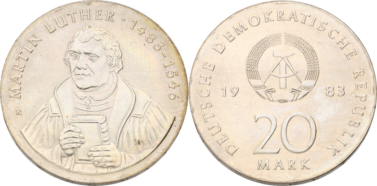 Goudwisselkantoor auction: Germany. DDR. 20 Mark. Martin Luther. 1983. UNC