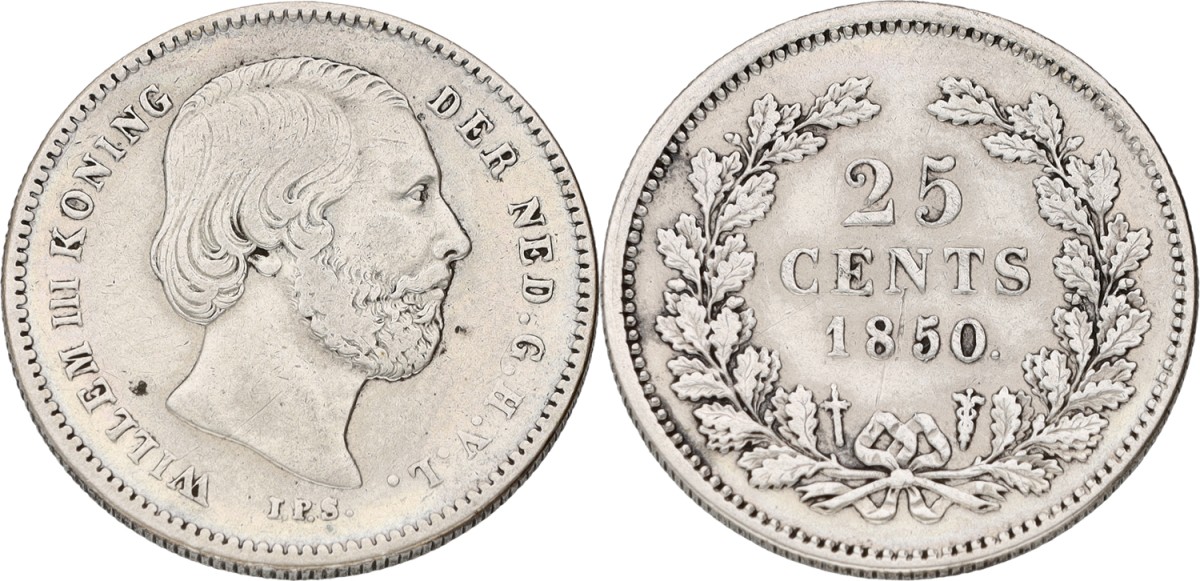 Goudwisselkantoor auction: 25 Cent. Willem III. 1850. VF -