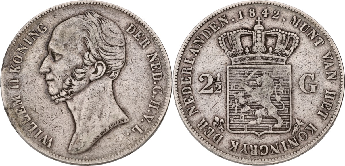 Goudwisselkantoor auction: 2½ gulden. Willem II. 1842. VF