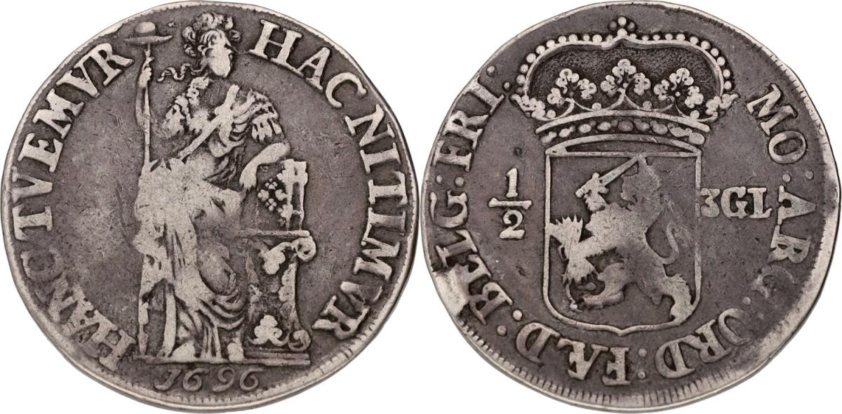 Goudwisselkantoor auction: Halve driegulden. Friesland. 1696. VF