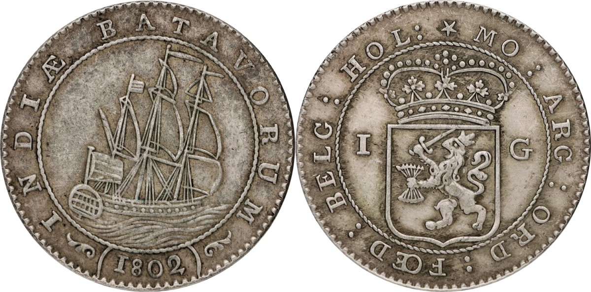 Goudwisselkantoor auction: 1 Gulden. Nederlands-Indië. 1802. VF