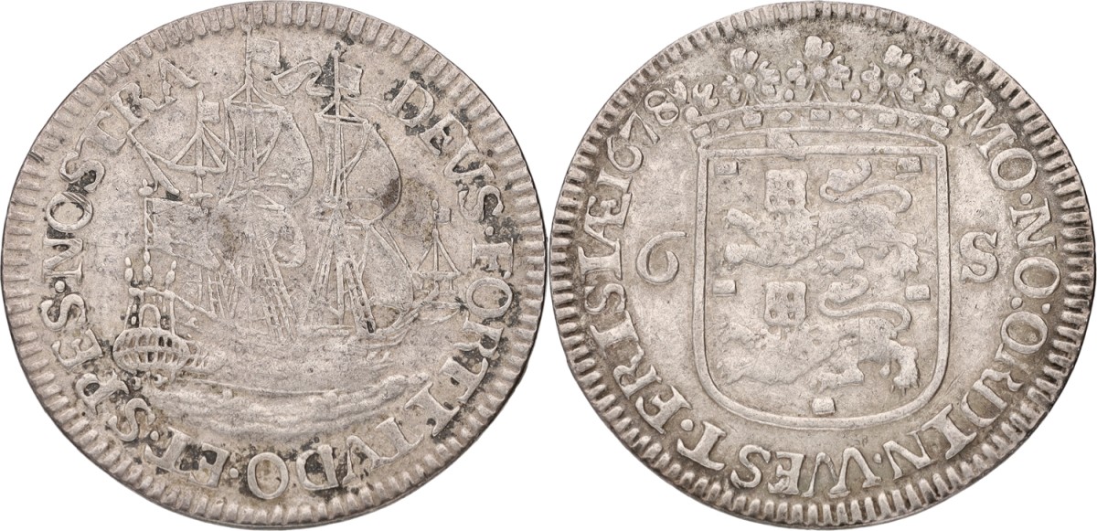 Goudwisselkantoor auction: Scheepjesschelling van 6 stuiver. Enkhuizen. 1678. VF