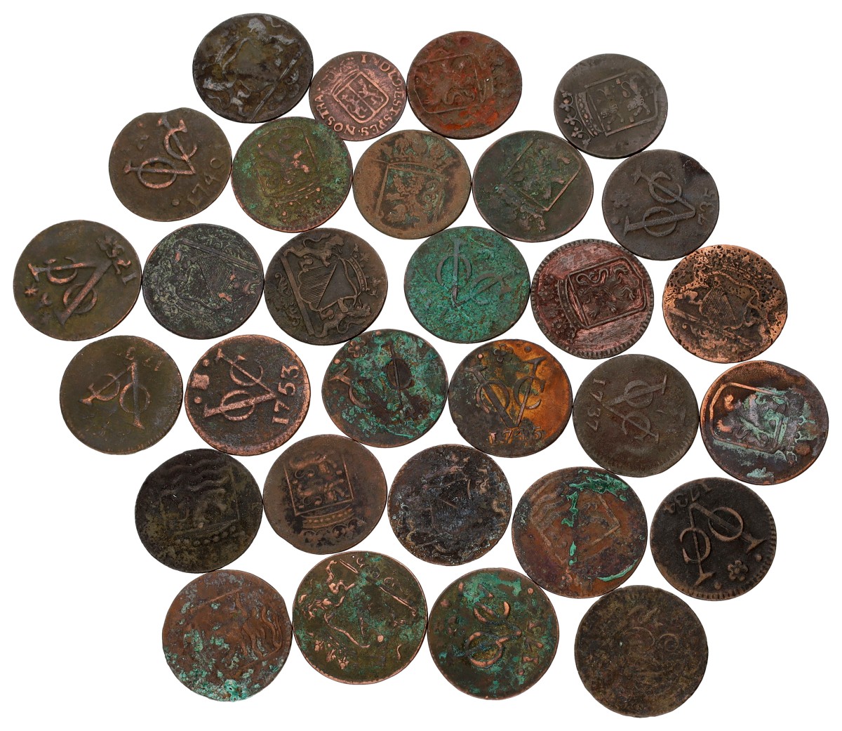 Goudwisselkantoor auction: Lot (30) Duiten. V.O.C. Average VF