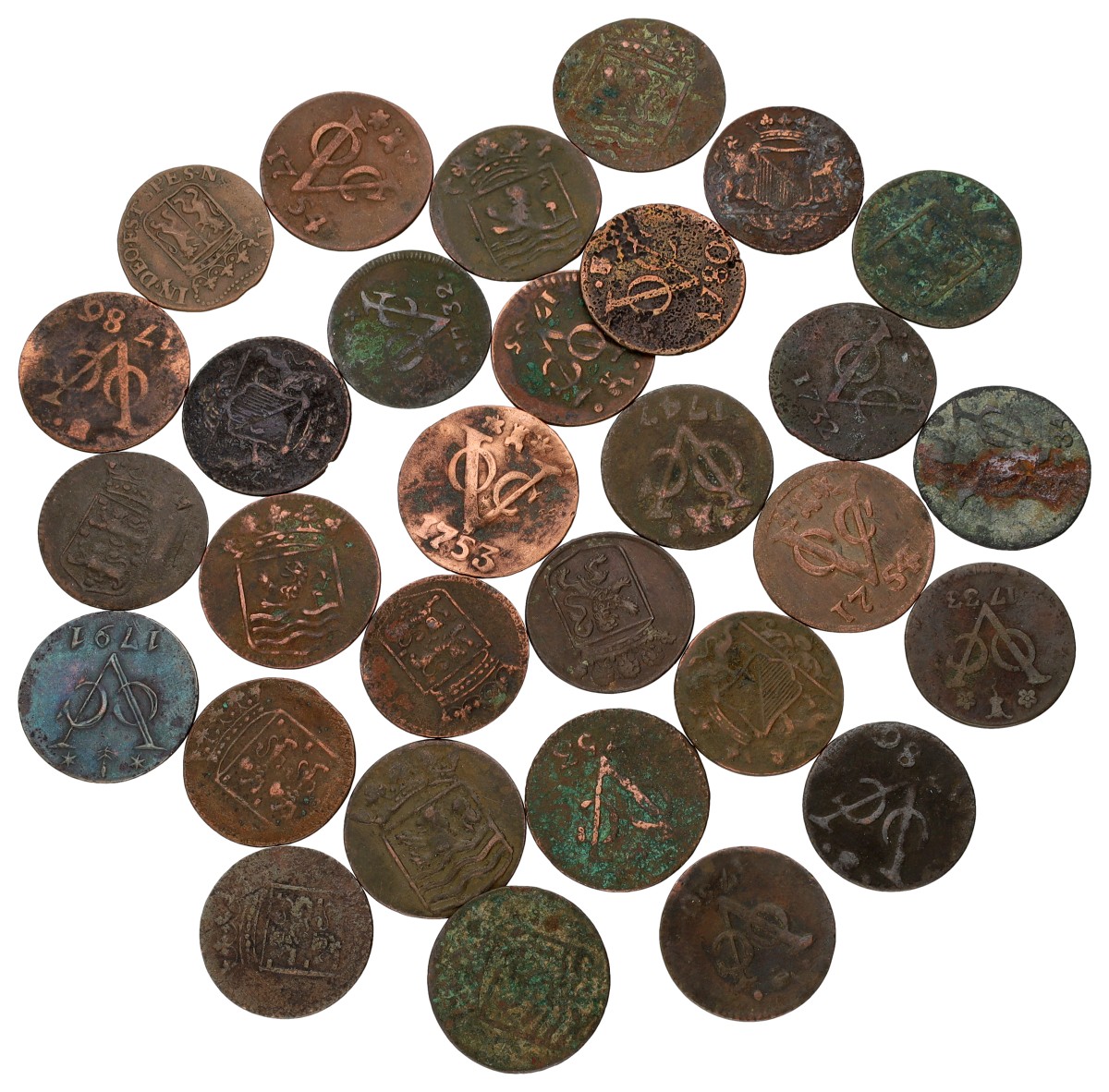 Goudwisselkantoor auction: Lot (30) Duiten. V.O.C. Average VF