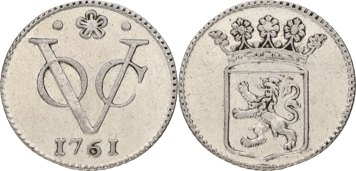 Goudwisselkantoor auction: Halve duit. Zilveren afslag. V.O.C. (Holland). 1761. VF