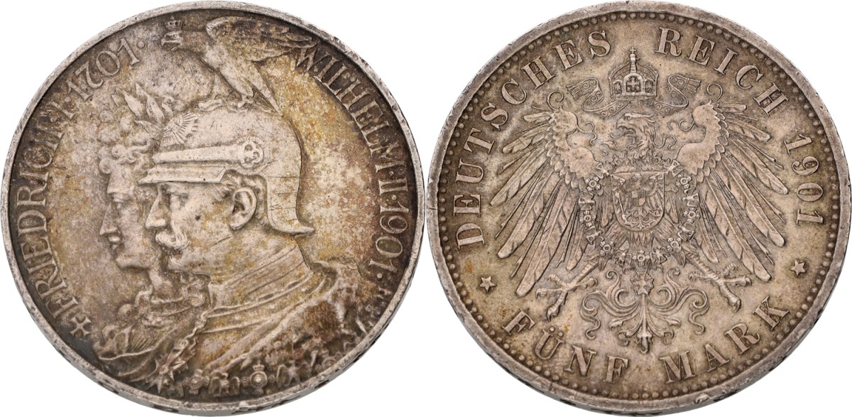 Goudwisselkantoor auction: German states. Prussia. Wilhelm II. 5 Mark. 1901. XF +
