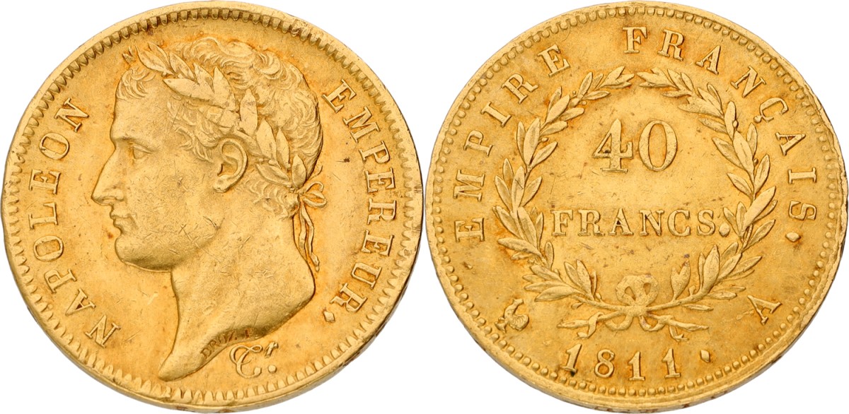 Goudwisselkantoor auction: France. Empire. Napoleon. 40 Francs. 1811 A. XF -