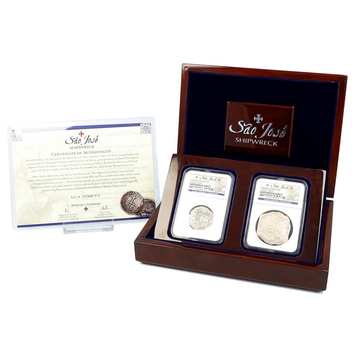 Goudwisselkantoor auction: Mexico. Spanish colony. Set of 2 Shipwreck coins from Sao Jose. 8 & 4 Reales. ND (1556 - 1622). NGC graded
