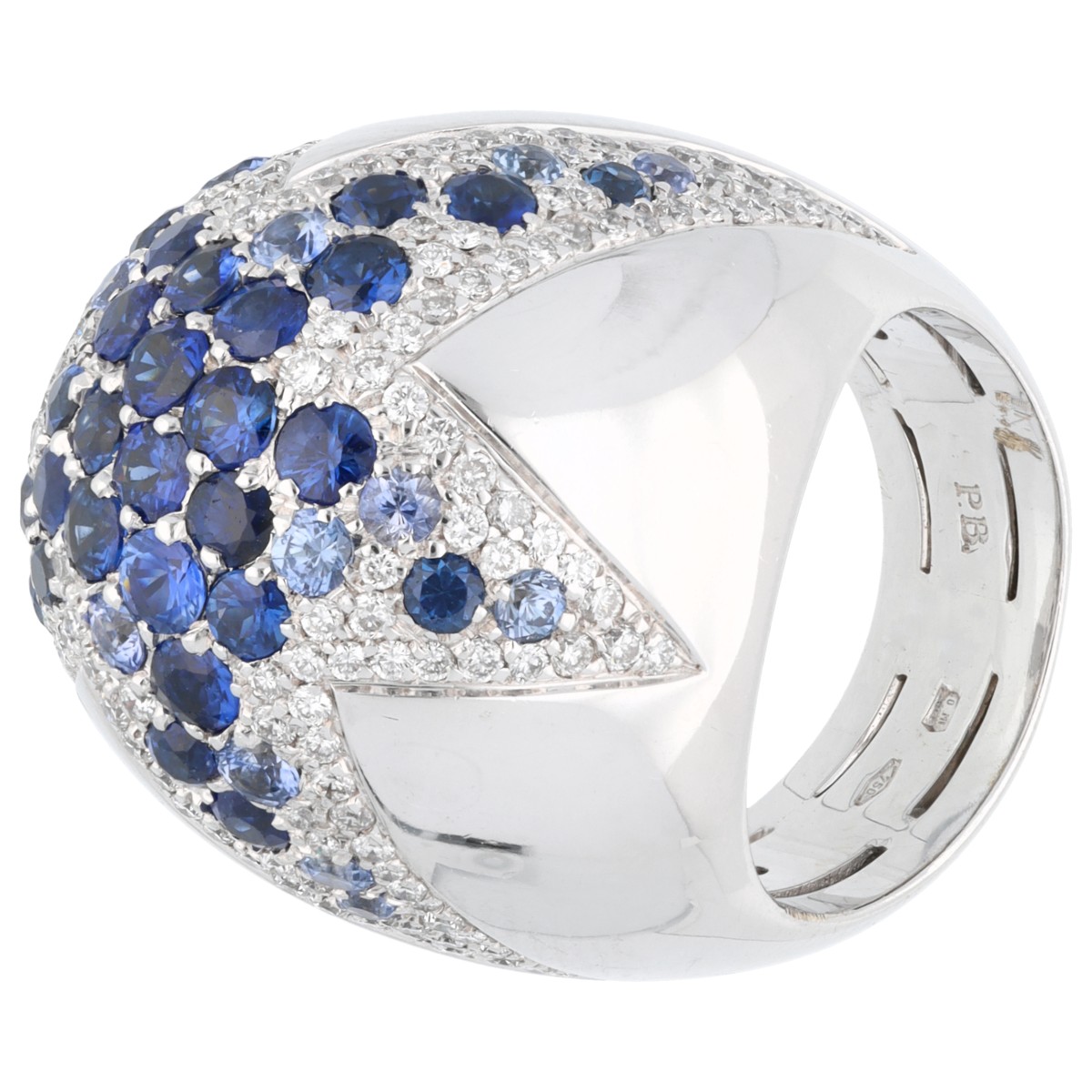 Goudwisselkantoor auction: Pasquale Bruni 18K Witgouden pavé ring bezet met saffier en diamant
