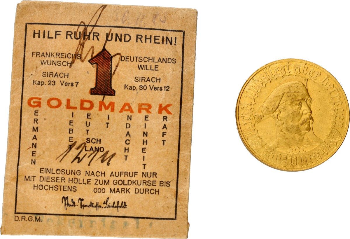 Goudwisselkantoor auction: Germany. Weimar republic. ND (1921). Goldmark. Hilf Ruhr und Rhein. UNC