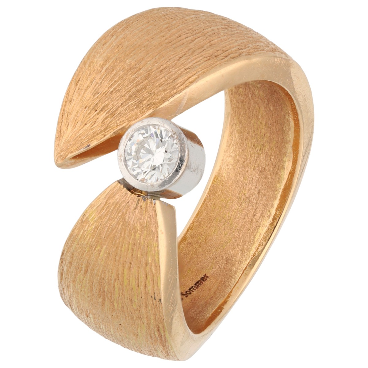 Goudwisselkantoor auction: Chris Sommer 'Leaves' 18K Bicolor gouden ring bezet met diamant