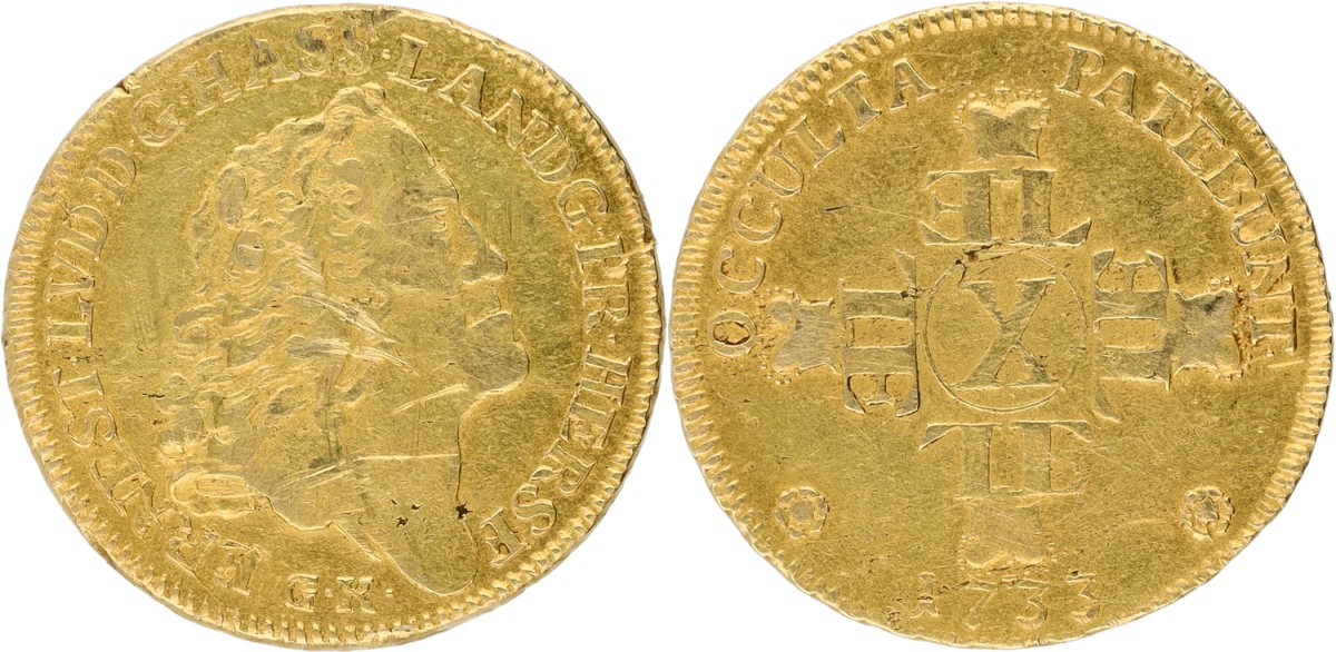 Goudwisselkantoor auction: German states. Hesse Darmstad. Ernst Ludwig. Carolin. 1733. VF