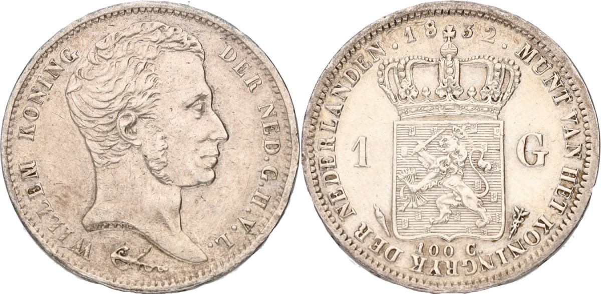 Goudwisselkantoor auction: 1 Gulden. Willem I. 1832. VF / XF