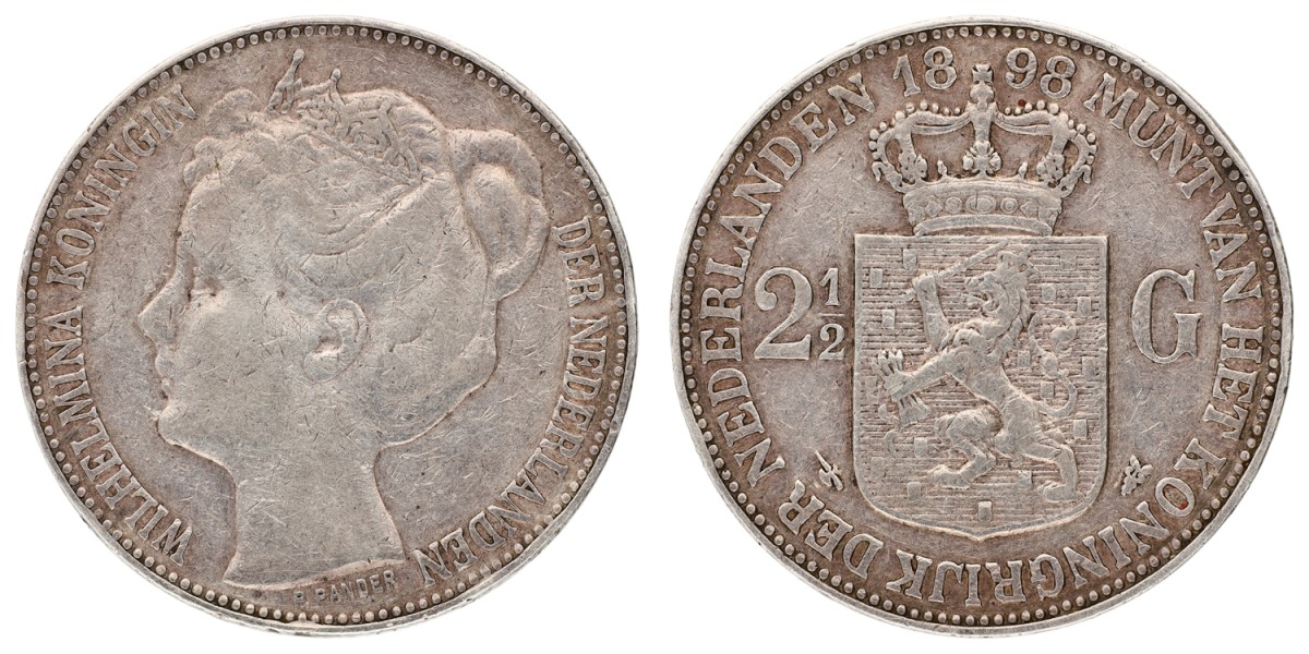 Goudwisselkantoor auction: 2½ Gulden. Wilhelmina. 1898. P. Pander. VF -