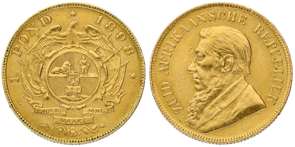 Goudwisselkantoor auction: South Africa. Zuid Afrikaansche Republiek. Pond. 1898. VF