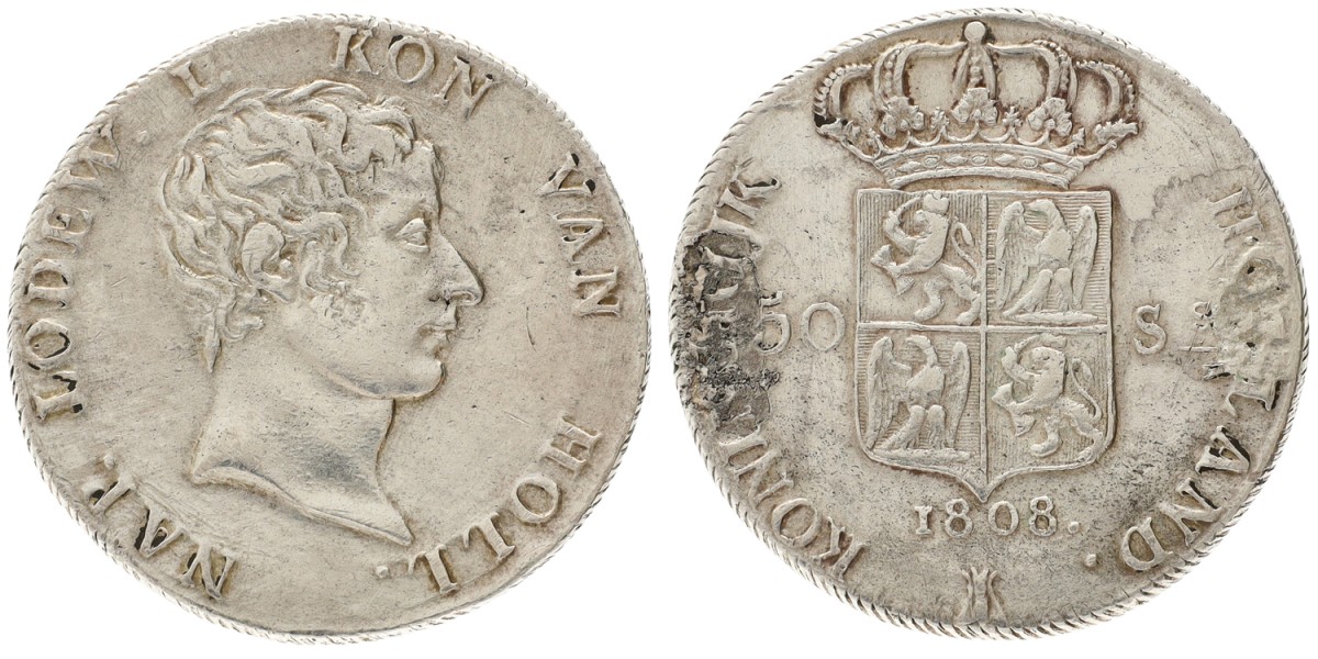 Goudwisselkantoor auction: 50 Stuiver. Lodewijk Napoleon. 1808. VF