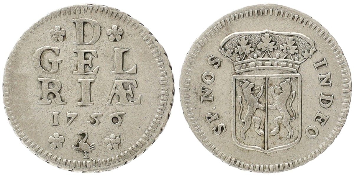 Goudwisselkantoor auction: Halve duit. In silver. Gelderland. Harderwijk. 1756. VF