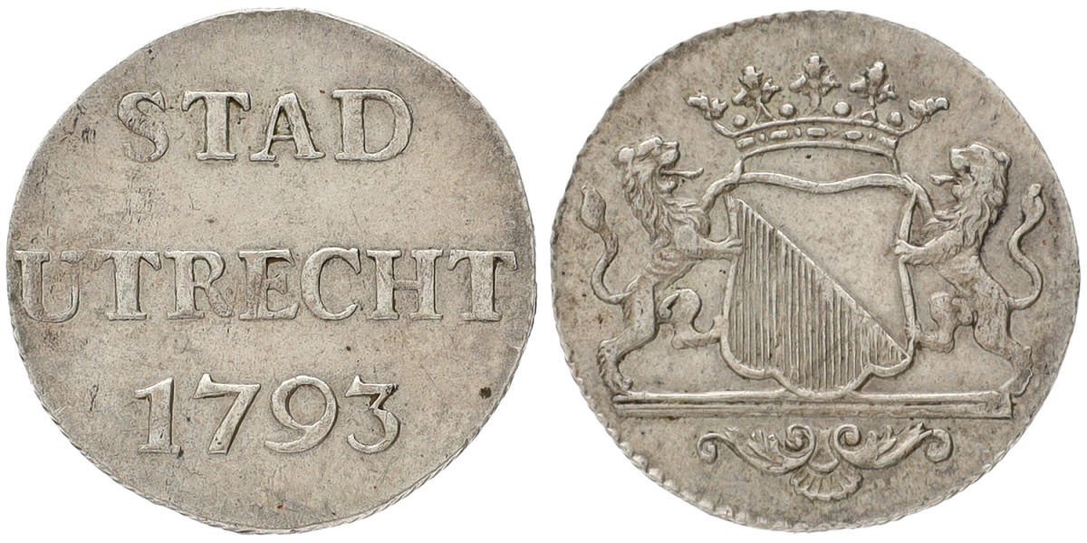 Goudwisselkantoor auction: Duit. In silver. Utrecht. 1793. VF